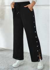 Black bottoms,Plain Color bottoms,Pocket Black Wide Leg Elastic Waist High Waisted Pants