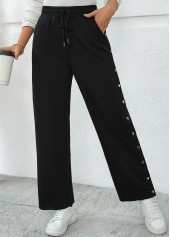 Black bottoms,Plain Color bottoms,Pocket Black Wide Leg Elastic Waist High Waisted Pants