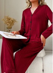 Wine Red V Neck Lounge Top and Pants