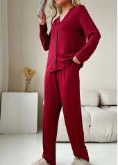 Wine Red loungewear,Plain Color loungewear,Wine Red V Neck Lounge Top and Pants