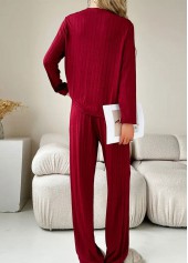 Wine Red loungewear,Plain Color loungewear,Wine Red V Neck Lounge Top and Pants