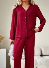 Wine Red loungewear,Plain Color loungewear,Wine Red V Neck Lounge Top and Pants