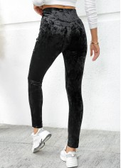 Black bottoms,Plain Color bottoms,Pocket Black Skinny Elastic Waist High Waisted Pants