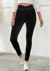 Black bottoms,Plain Color bottoms,Pocket Black Skinny Elastic Waist High Waisted Pants