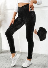 pantalon noir skinny à taille élastique et poches