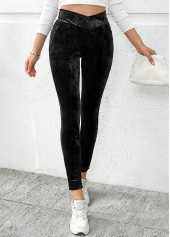 Black bottoms,Plain Color bottoms,Pocket Black Skinny Elastic Waist High Waisted Pants