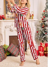 Red loungewear,Christmas loungewear,Christmas Red Turn Down Collar Lounge Top and Pants