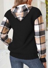 Black tops,Plaid tops,Geometric tops,ROTITA Tummy Coverage Plaid Black Long Sleeve Hoodie