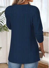 Navy tops,Contrast Color tops,ROTITA Tummy Coverage Navy Round Neck Long Sleeve Blouse