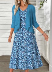 Sky Blue dresses,Ditsy Floral dresses,Everyday dresses,Casual dresses,ROTITA Tummy Coverage Ditsy Floral Print Dress and Cardigan