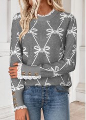 ROTITA Curved Hem Butterfly Print Light Grey Marl Sweatshirt