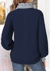 Navy tops,Striped tops,Geometric tops,ROTITA Curved Hem Striped Navy Stand Collar Long Sleeve Sweatshirt
