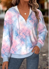 Multi Color tops,Tie Dye tops,ROTITA Tummy Coverage Tie Dye Print Multi Color Hoodie