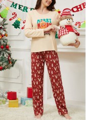 Christmas Deep Red Round Neck Lounge Top and Pants