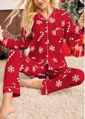 Christmas Snowflake Print Red Lounge Top and Pants