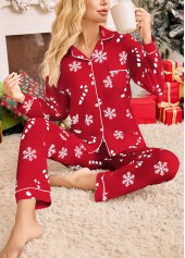Red loungewear,Christmas loungewear,Christmas Snowflake Print Red Lounge Top and Pants