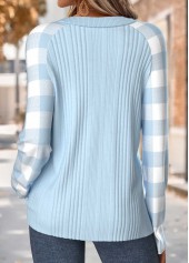 Light Blue tops,Plaid tops,Geometric tops,ROTITA Tummy Coverage Plaid Light Blue Round Neck T Shirt