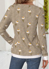 Dark Coffee tops,Floral tops,Plants tops,ROTITA Tummy Coverage Daisy Print Dark Coffee T Shirt