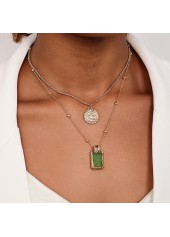 Collier carré en alliage vert gazon à plusieurs rangs