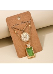 Grass Green jewelry,Geometric jewelry,Square Grass Green Alloy Layered Necklace