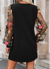 Black dresses,Plain Color dresses,Casual dresses,ROTITA Black Short Round Neck Long Sleeve Dress