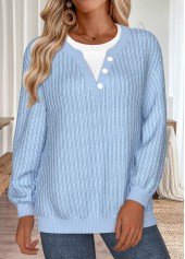 ROTITA Tummy Coverage Blue Round Neck Long Sleeve Sweatshirt