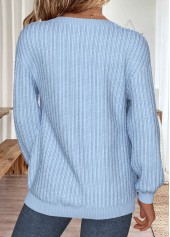 Blue tops,Plain Color tops,ROTITA Tummy Coverage Blue Round Neck Long Sleeve Sweatshirt