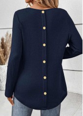 ROTITA Tummy Coverage Navy Round Neck Long Sleeve T Shirt