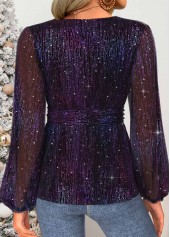 Multi Color tops,Plain Color tops,ROTITA Tummy Coverage Multi Color V Neck Long Sleeve Blouse