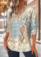 Multi Color tops,Heart tops,ROTITA Tummy Coverage Heart Print Multi Color Split Neck Sweatshirt