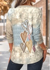 Multi Color tops,Heart tops,ROTITA Tummy Coverage Heart Print Multi Color Split Neck Sweatshirt