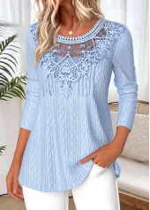 Light Blue tops,Plain Color tops,ROTITA Tummy Coverage Light Blue Round Neck T Shirt