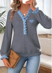 Rotita Rüschen-Langarmshirt dunkelgrau meliert