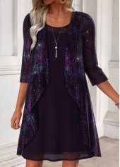 ROTITA Tummy Coverage Dark Purple Round Neck Dress and Cardigan