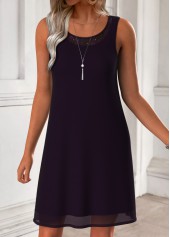 Dark Purple dresses,Plain Color dresses,Casual dresses,ROTITA Tummy Coverage Dark Purple Round Neck Dress and Cardigan