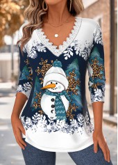 Rotita – Weihnachts-T-Shirt mit Bauchbedeckung in Marineblau mit V-Ausschnitt