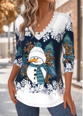 Navy tops,Christmas tops,ROTITA Christmas Tummy Coverage Navy V Neck T Shirt