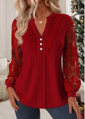 Chemisier Rotita rouge vin à col fendu et manches longues couvrant le ventre