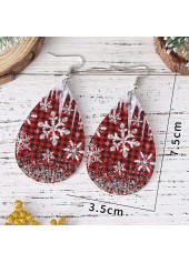 Wine Red jewelry,Plaid jewelry,Geometric jewelry,Striped jewelry,Christmas Droplet Wine Red Faux Leather Earrings
