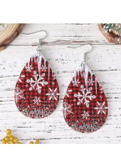 Wine Red jewelry,Plaid jewelry,Geometric jewelry,Striped jewelry,Christmas Droplet Wine Red Faux Leather Earrings
