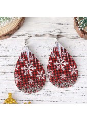 Wine Red jewelry,Plaid jewelry,Geometric jewelry,Striped jewelry,Christmas Droplet Wine Red Faux Leather Earrings