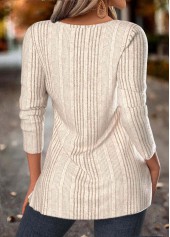 Beige tops,Plain Color tops,ROTITA Tummy Coverage Beige Square Neck Long Sleeve T Shirt