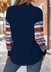 Navy tops,Tribal tops,ROTITA Tummy Coverage Tribal Print Navy Split Neck Sweatshirt