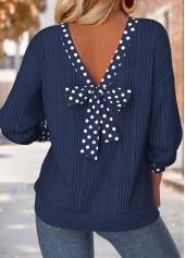 Rotita Bauchbedeckung Polka Dot Navy V-Ausschnitt Sweatshirt