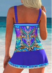 Purplish Blue swimwear,Tribal swimwear,ROTITA Purplish Blue Tribal Print High Waisted Tankini Set
