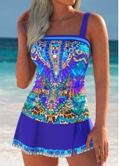 Purplish Blue swimwear,Tribal swimwear,ROTITA Purplish Blue Tribal Print High Waisted Tankini Set