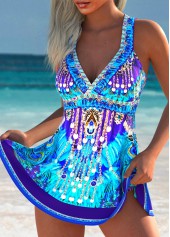 ROTITA Purplish Blue Tribal Print High Waisted Tankini Set