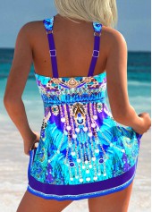 Purplish Blue swimwear,Tribal swimwear,ROTITA Purplish Blue Tribal Print High Waisted Tankini Set