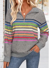 ROTITA Tummy Coverage Multi Stripe Print Dark Grey Sweatshirt