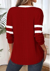 Deep Red tops,Contrast Color tops,ROTITA Tummy Coverage Deep Red Split Neck Long Sleeve Sweatshirt